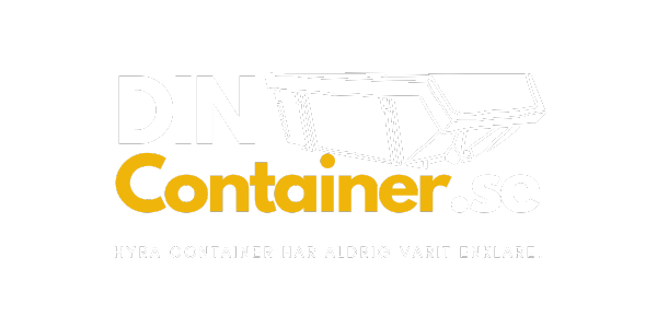 törre byggcontainer från Din Container vid ett kommunalt byggprojekt – används vid direktupphandling för avfallshantering.