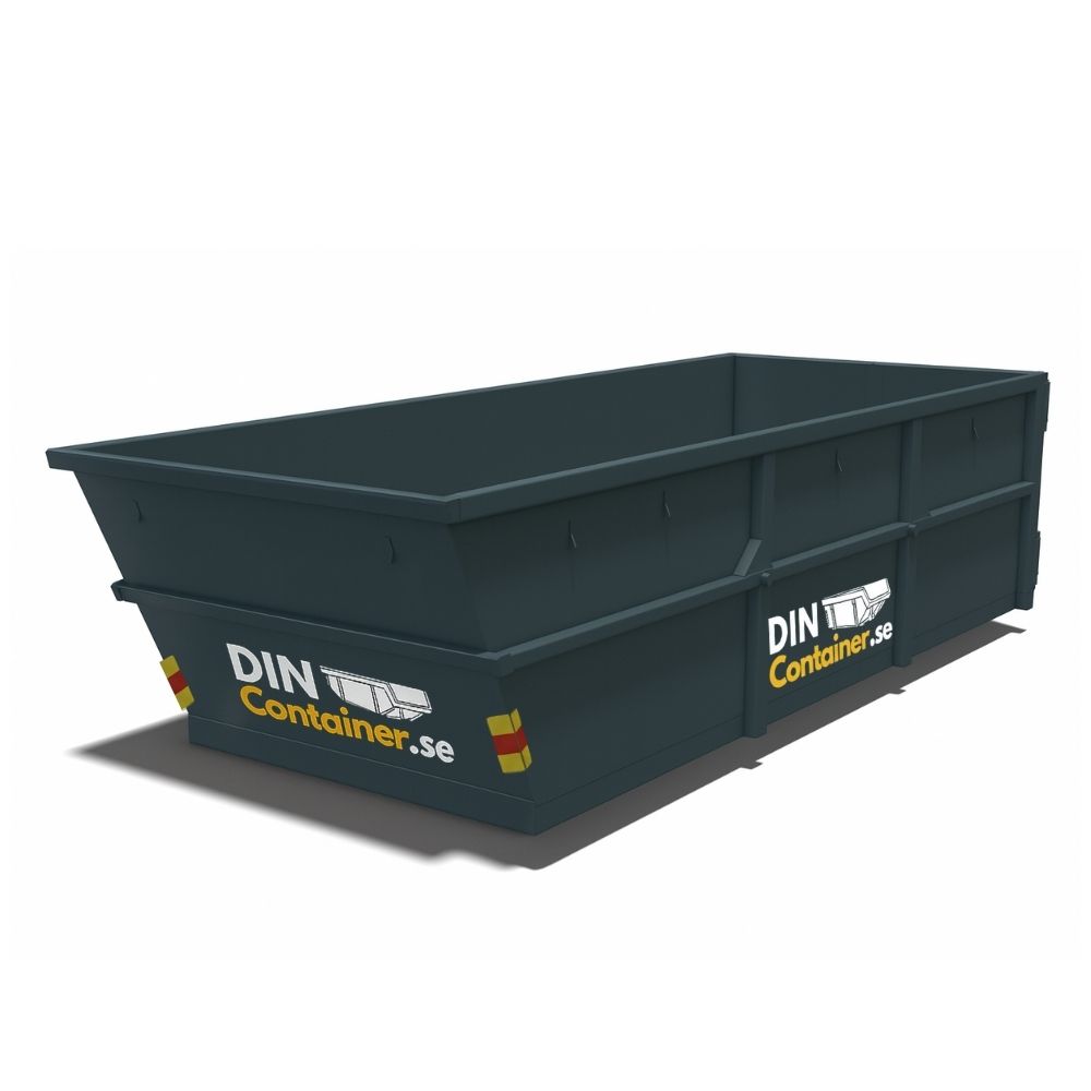 Grått Liftdumper Schaktflak 5kbm – För tunga massor som jord, sten och grus. Hyr hos Sveriges bästa dinContainer.se.