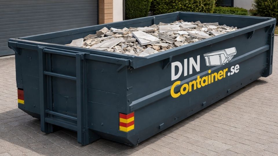 Lastväxlare 12 m³ container för kakel och klinker vid renovering