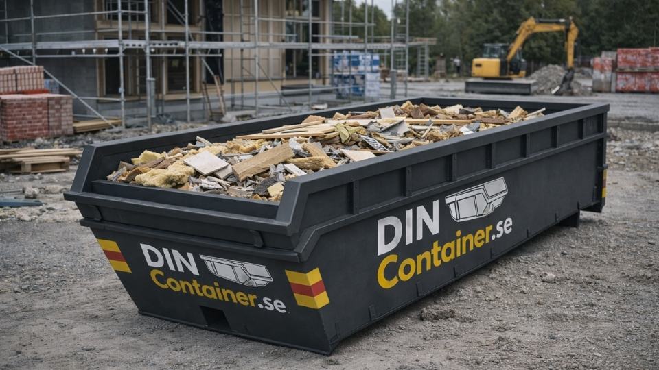 Hyra container för rivningsavfall med rivningsmaterial från renovering